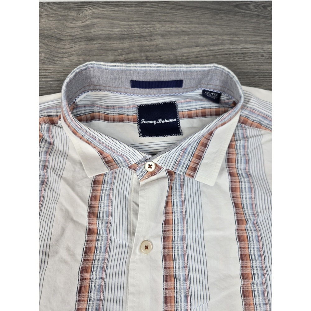 Tommy Bahama Shirt Mens 2XL White Striped Cotton Silk‎ Blend LS Button